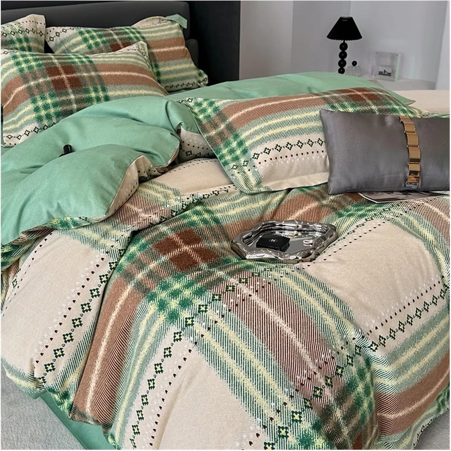 Comforter Sets, Cotton Bed Linen Geometric Plaid Bed Cover Full Set Quilt Duvet Cover Double Bed Sheets Set Comforter Bedding Set Pillowcase(B,Twin)