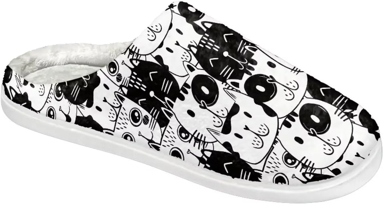 Comfy Fuzzy House Slippers for Women Men, Closed Toe Flat Plush Cotton Slippers Home Shoes Soft Non-Slip Rubber Sole Scuff Slippers for Indoor & Outdoor