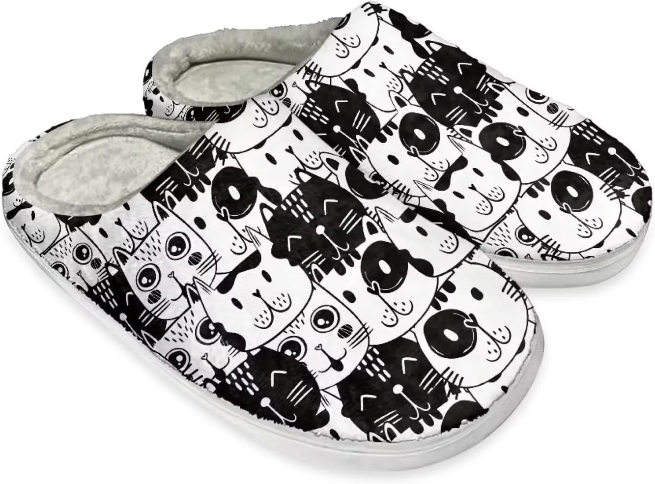 Comfy Fuzzy House Slippers for Women Men, Closed Toe Flat Plush Cotton Slippers Home Shoes Soft Non-Slip Rubber Sole Scuff Slippers for Indoor & Outdoor