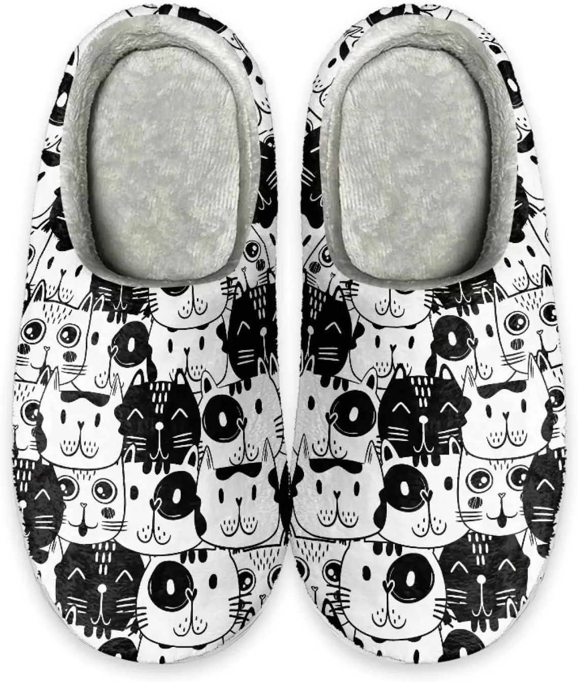 Comfy Fuzzy House Slippers for Women Men, Closed Toe Flat Plush Cotton Slippers Home Shoes Soft Non-Slip Rubber Sole Scuff Slippers for Indoor & Outdoor