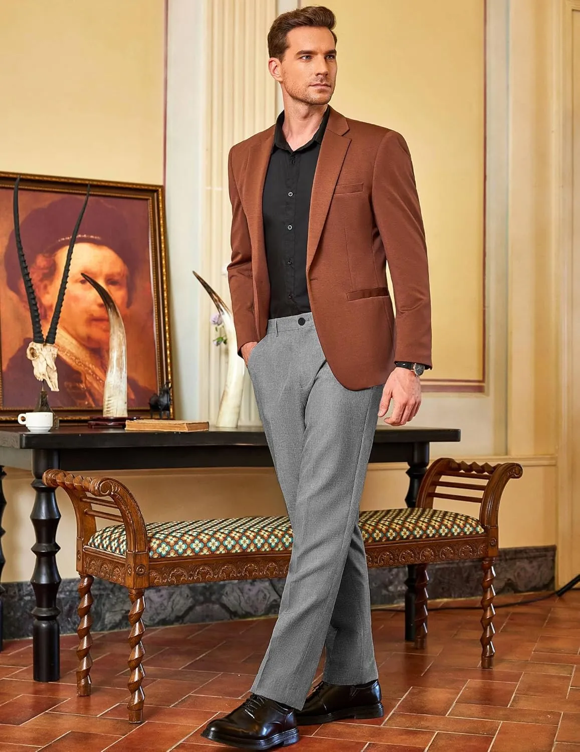 COOFANDY Men Classic Fit Dress Pant Casual Flat Front Pant Expandable Waist Suit Pant