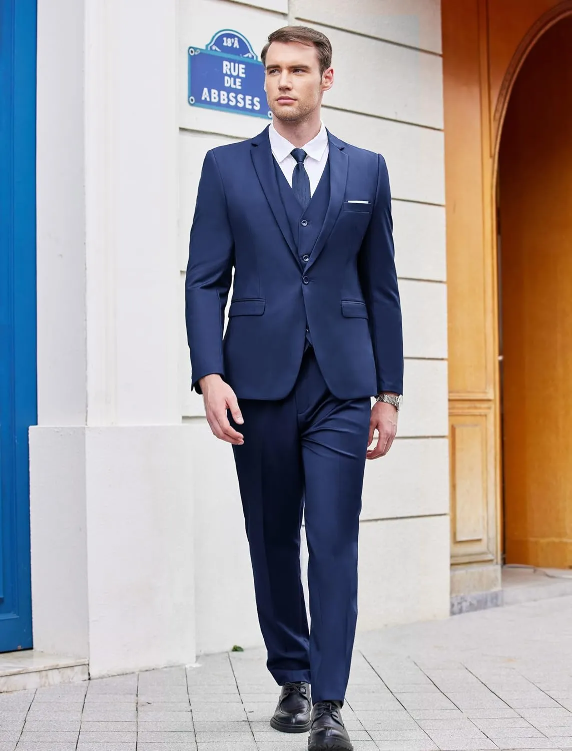 COOFANDY Men's 3 Piece Wedding Suit Set One Button Slim Fit Jacket Blazer Vest Pants Set Groom Prom Tuxedo Suits
