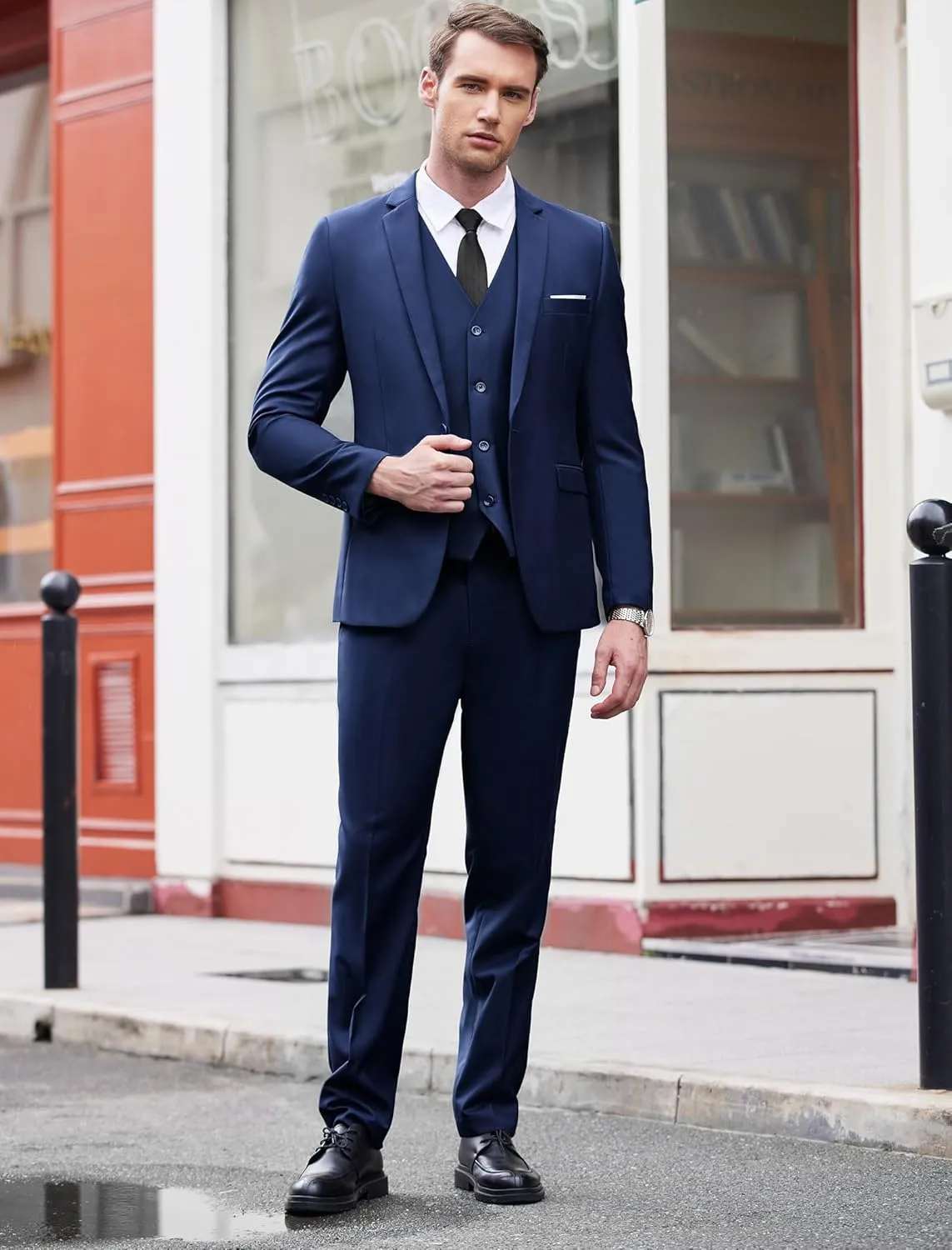COOFANDY Men's 3 Piece Wedding Suit Set One Button Slim Fit Jacket Blazer Vest Pants Set Groom Prom Tuxedo Suits