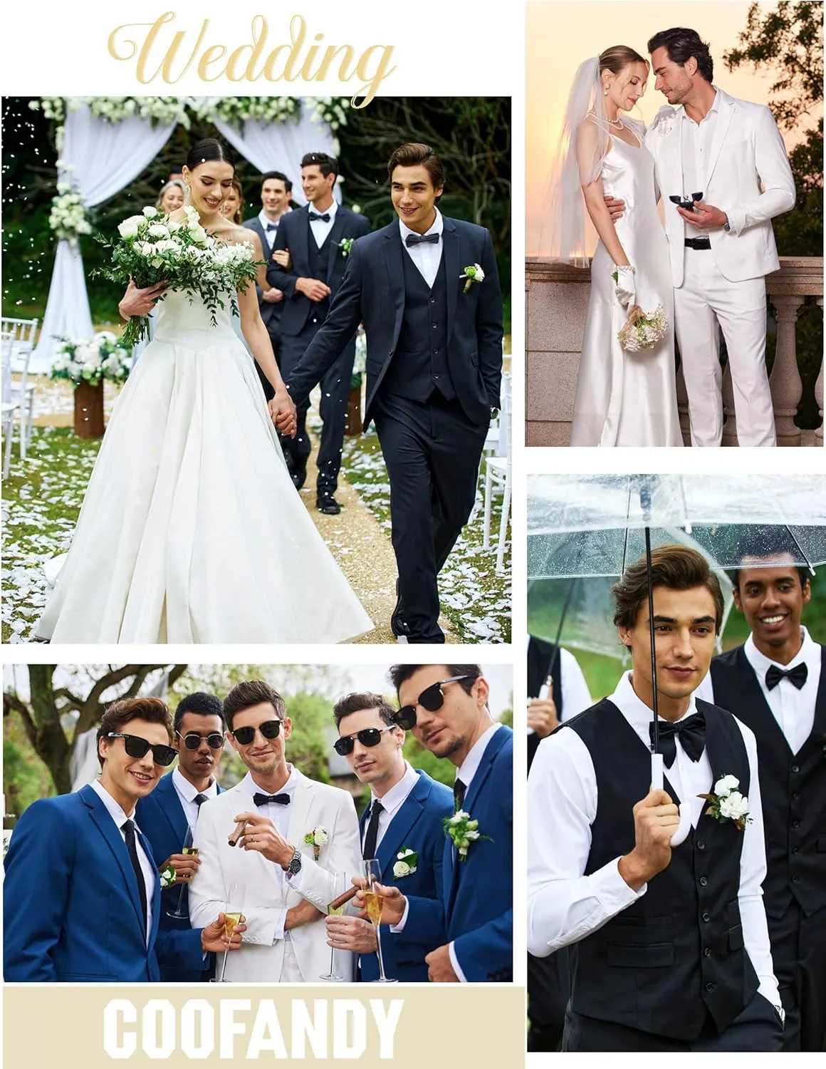 COOFANDY Men's 3 Piece Wedding Suit Set One Button Slim Fit Jacket Blazer Vest Pants Set Groom Prom Tuxedo Suits