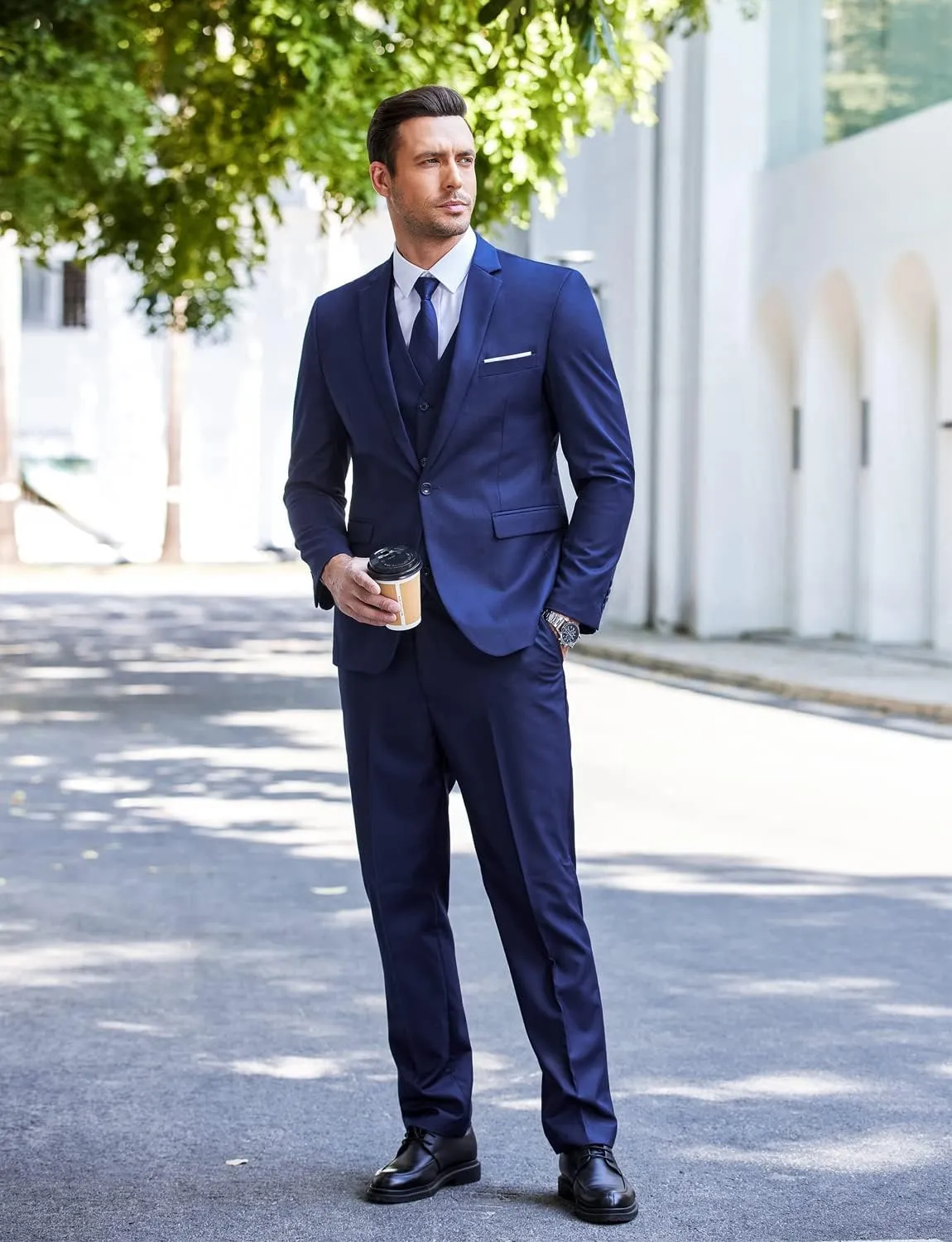 COOFANDY Men's 3 Piece Wedding Suit Set One Button Slim Fit Jacket Blazer Vest Pants Set Groom Prom Tuxedo Suits