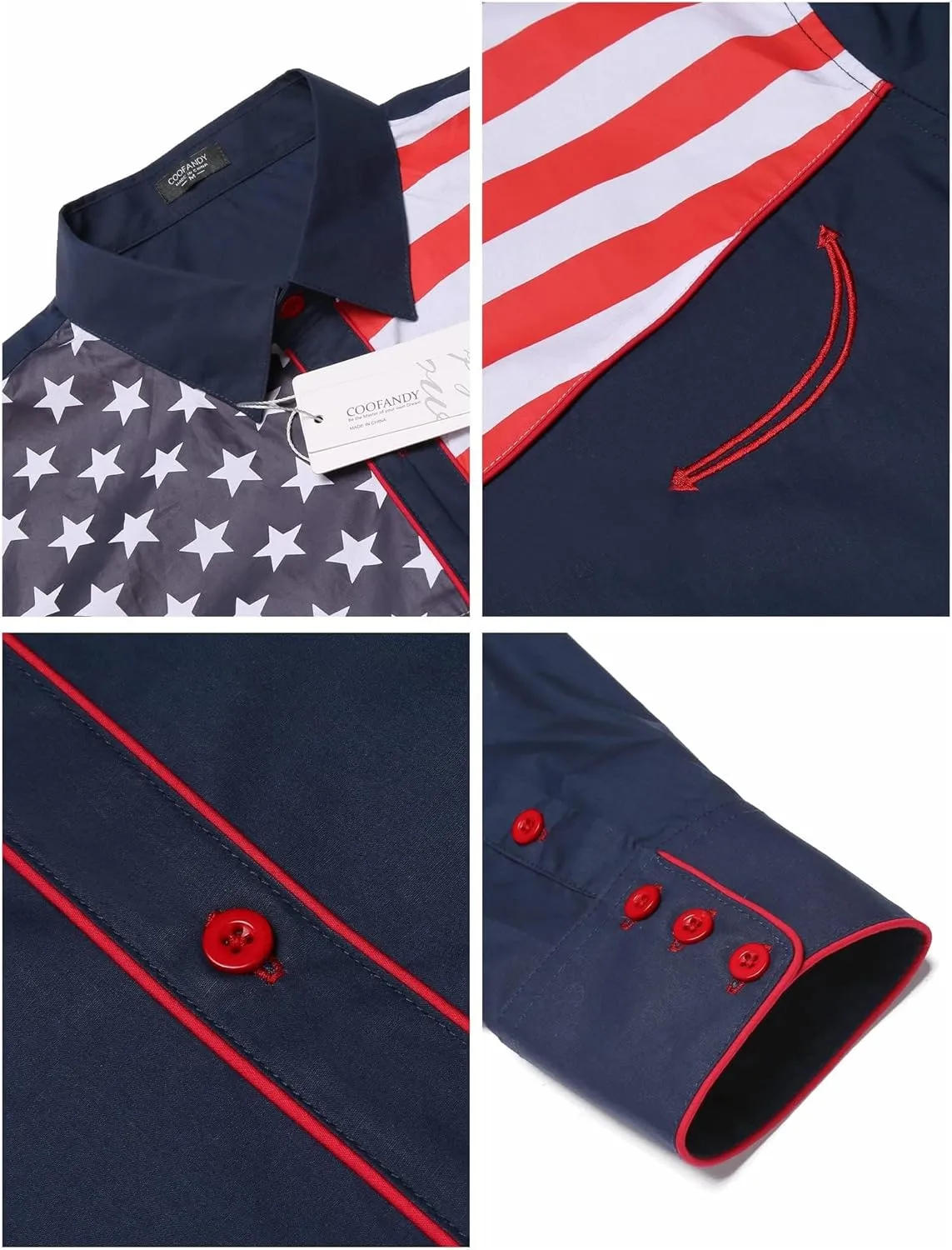 COOFANDY Men's Casual American Flag Button Down Shirts Slim Fit Long Sleeve Shirt