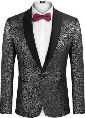 COOFANDY Men's Floral Tuxedo Jacket Jacquard Suit Jacket Slim Fit Blazer for Wedding, Prom, Dinner
