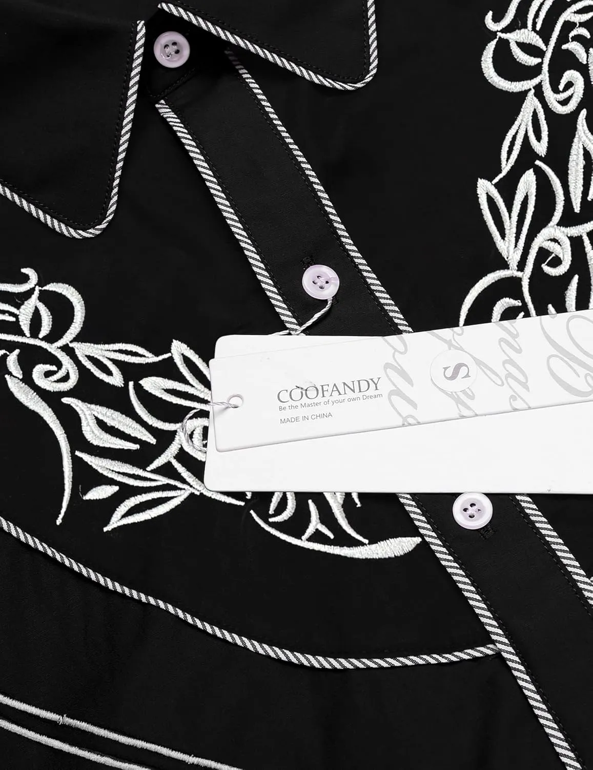 COOFANDY Men's Western Cowboy Shirt Long Sleeve Slim Fit Rose Embroidered Cotton Casual Button Down Shirts