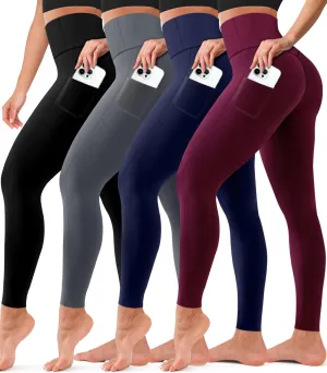 COOLOVER 4 Pack Leggings with Pockets for Women, Soft High Waisted Tummy Control Workout Yoga Pants