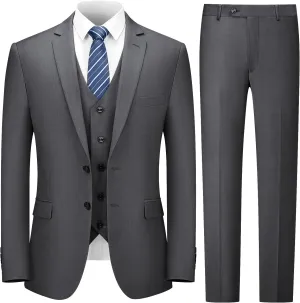 Cooper & Nelson 3 Piece Mens Suit Set, Slim Fit Suit for Men, Solid Jacket, Vest, Pants and Tie