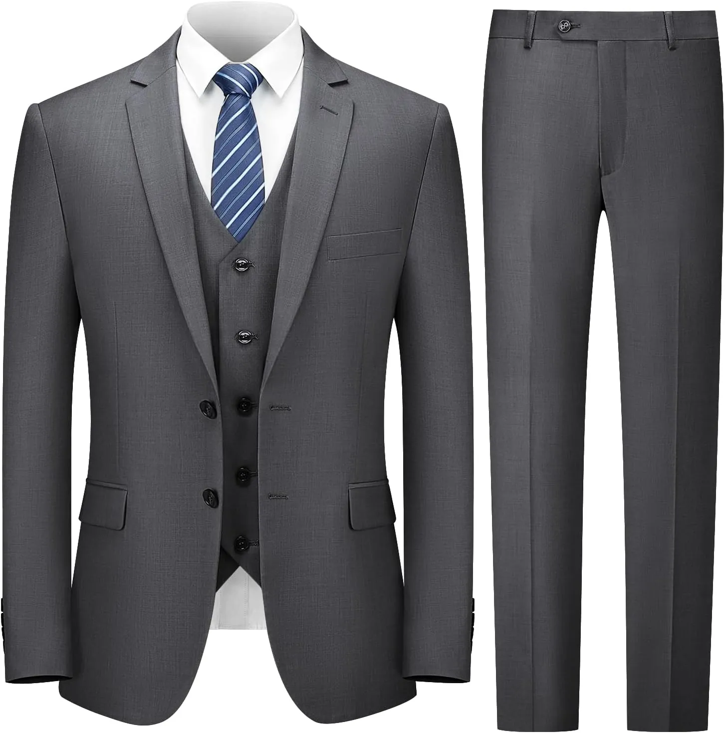 Cooper & Nelson 3 Piece Mens Suit Set, Slim Fit Suit for Men, Solid Jacket, Vest, Pants and Tie