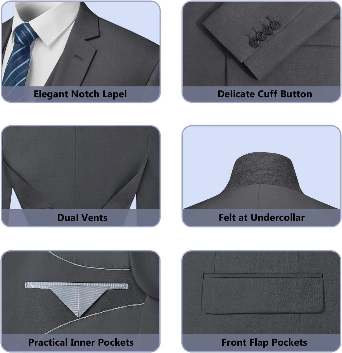 Cooper & Nelson 3 Piece Mens Suit Set, Slim Fit Suit for Men, Solid Jacket, Vest, Pants and Tie