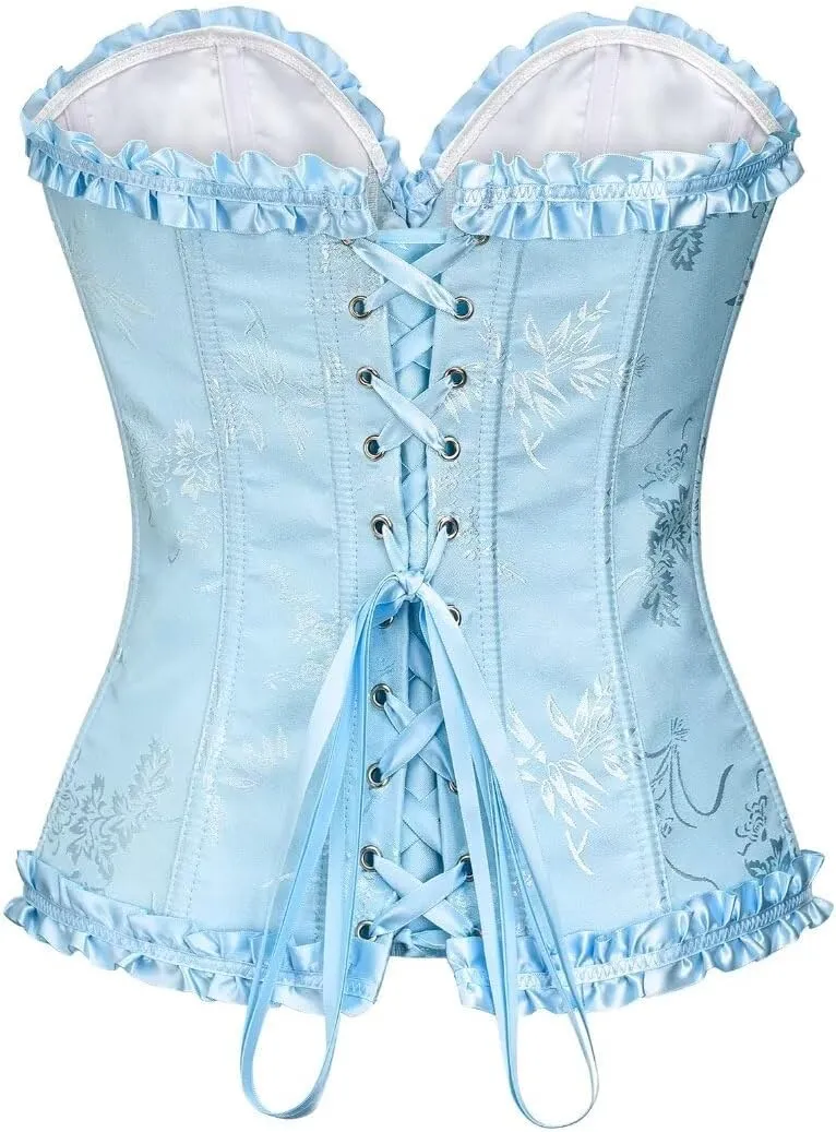 Corset Tops For Women Satin Overbust Lace up Busiter Shapewear Outfit