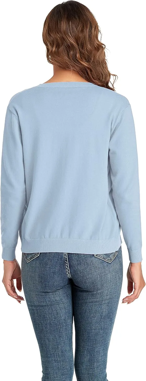 CUNYI Women's Crew Neck Cardigan Long Sleeve Sweater for Women Button Down Soft Knit Ladies Cardigan Sweates Coat