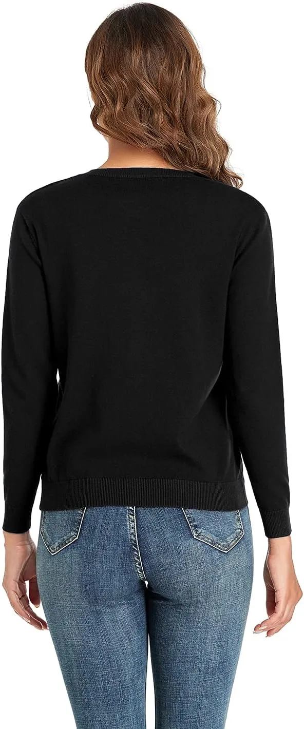 CUNYI Women's Crew Neck Cardigan Long Sleeve Sweater for Women Button Down Soft Knit Ladies Cardigan Sweates Coat