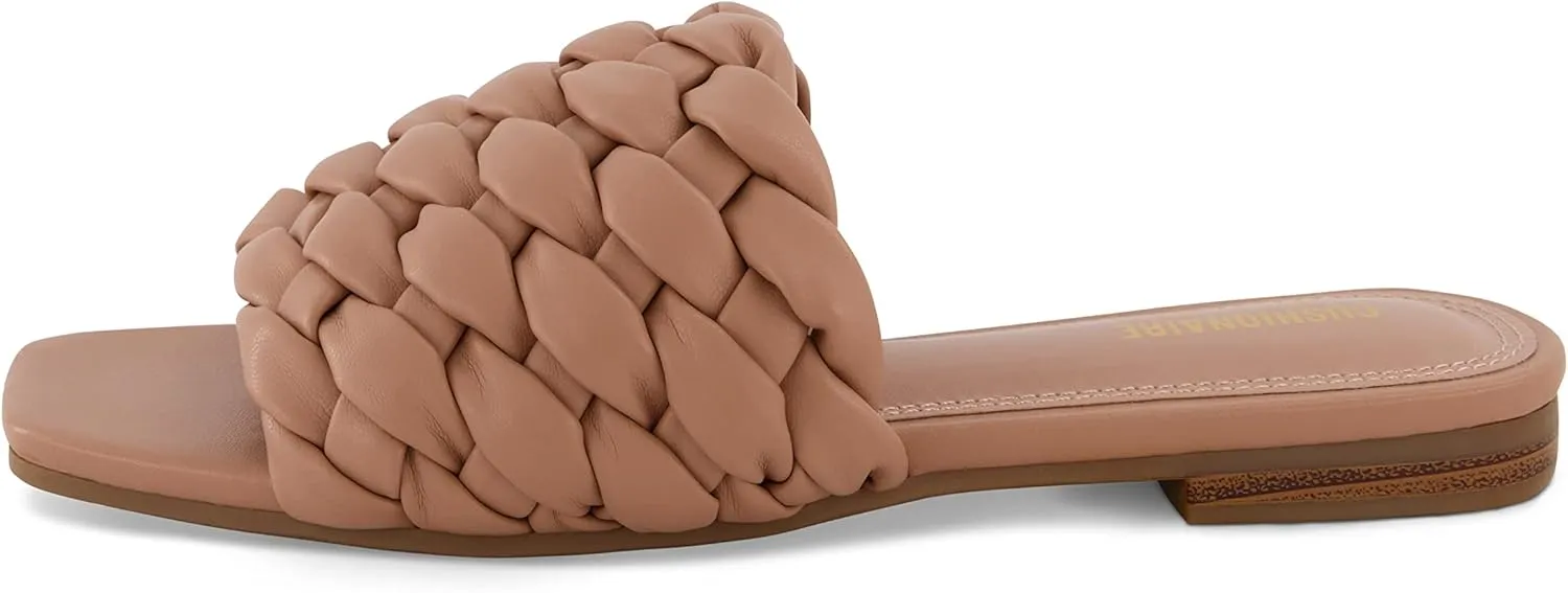 CUSHIONAIRE Women's Aramis woven slide sandal  Memory Foam, Wide Widths Available