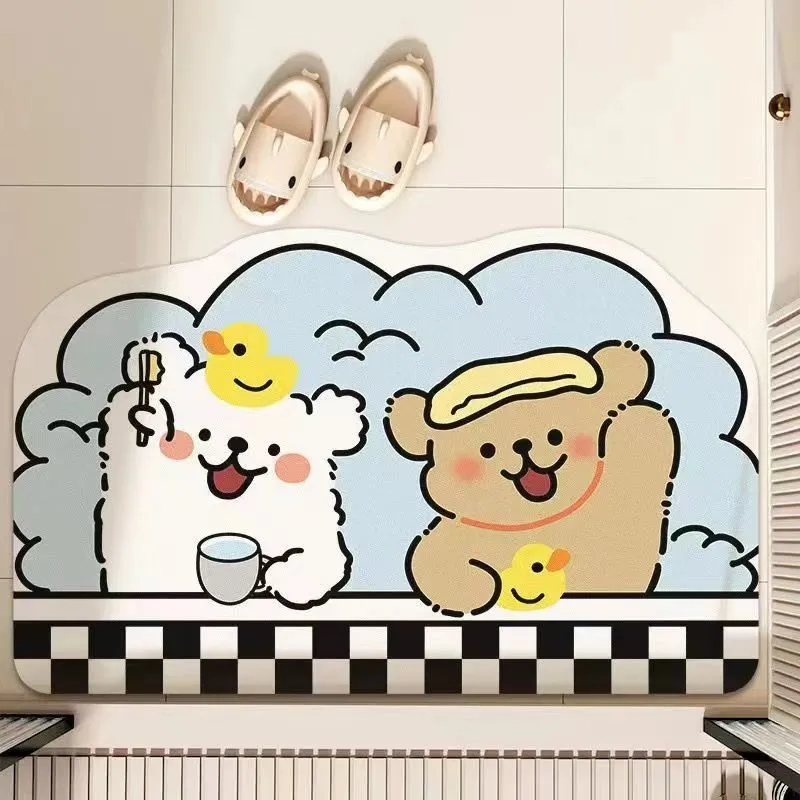 Cute Dog Diatom Mud Bathroom Mat  Quick-Dry & Soft