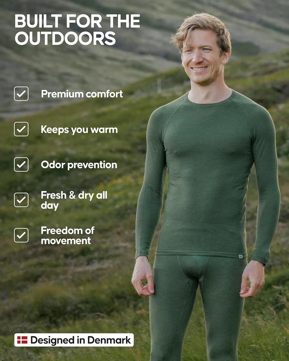 DANISH ENDURANCE Merino Wool Base Layer Pants for Men, Thermal Long Johns