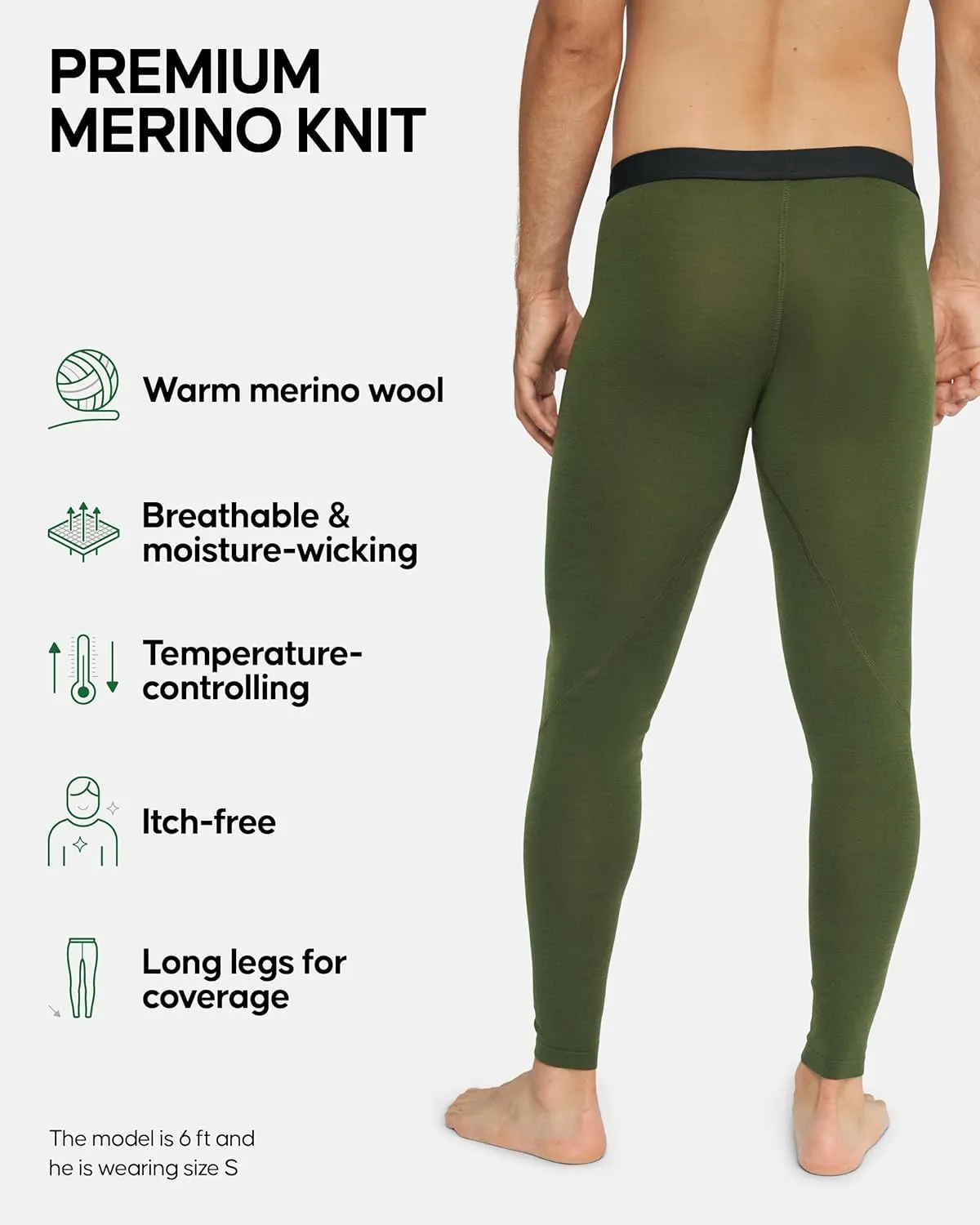 DANISH ENDURANCE Merino Wool Base Layer Pants for Men, Thermal Long Johns