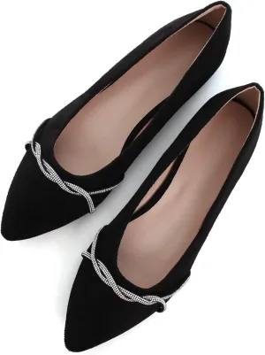 Dear Time Women's Pointed Toe Flat Shoes Rhinestone Chain Shiny Loafers Dress Comfortable Ballets Shoes for Office Work