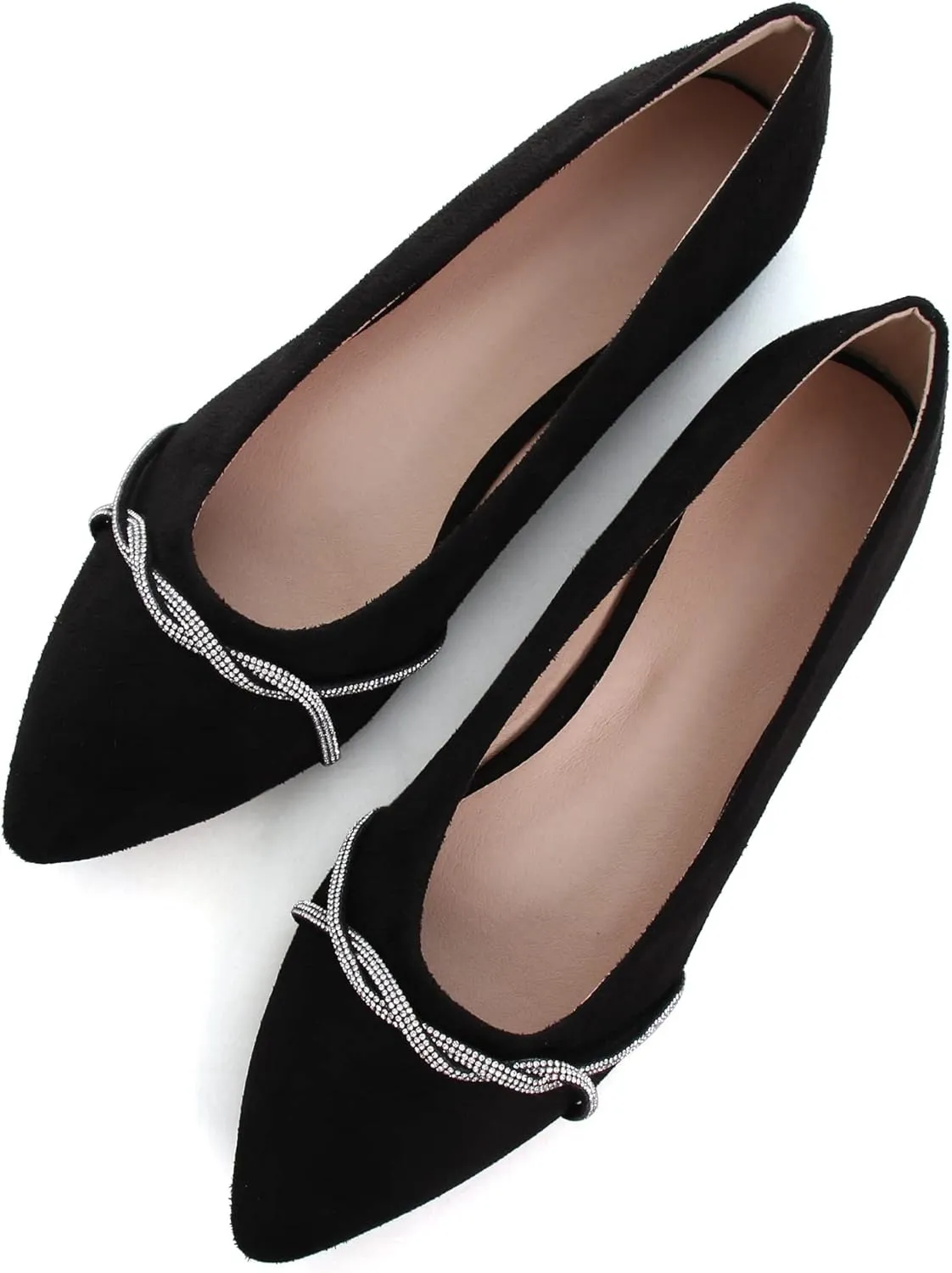 Dear Time Women's Pointed Toe Flat Shoes Rhinestone Chain Shiny Loafers Dress Comfortable Ballets Shoes for Office Work