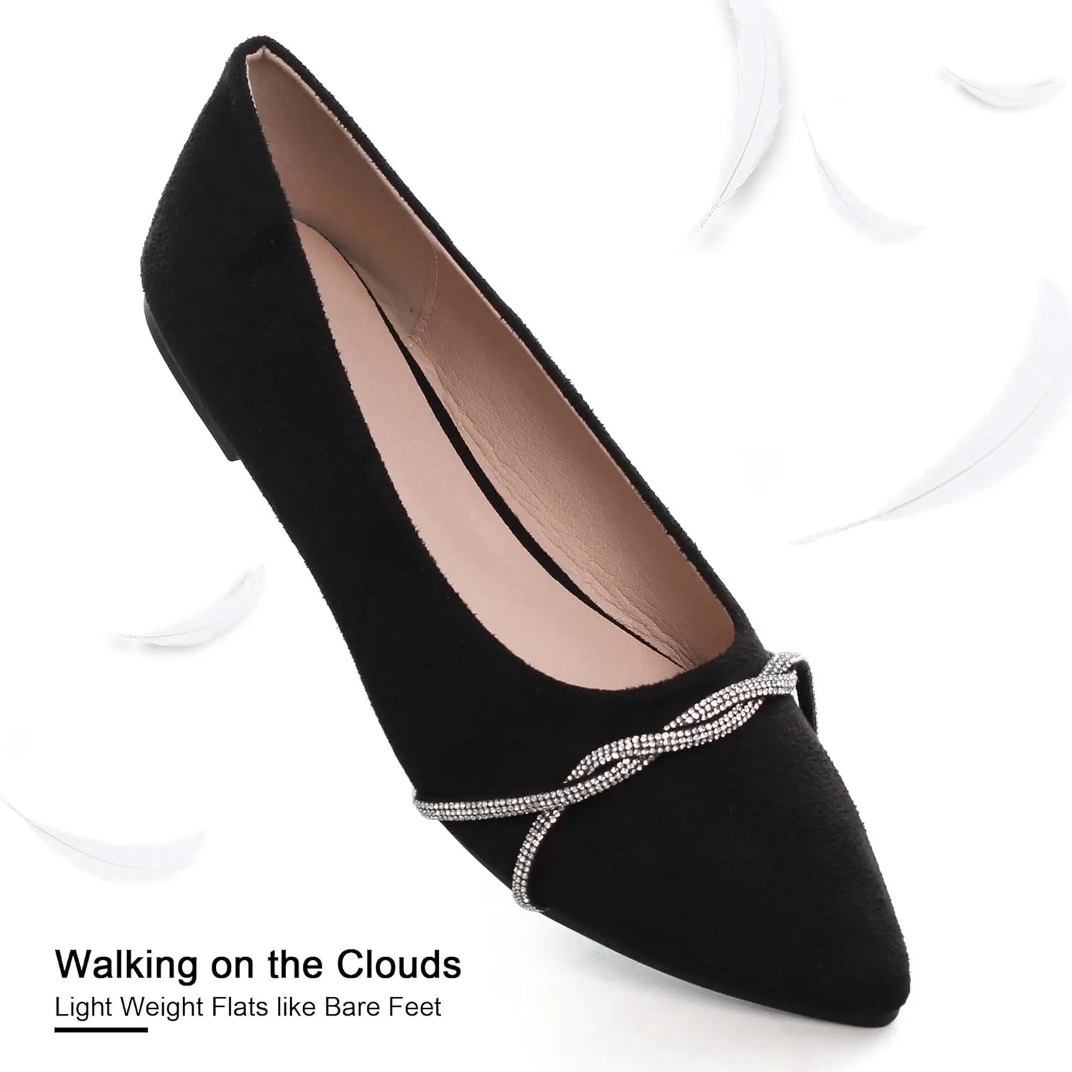 Dear Time Women's Pointed Toe Flat Shoes Rhinestone Chain Shiny Loafers Dress Comfortable Ballets Shoes for Office Work