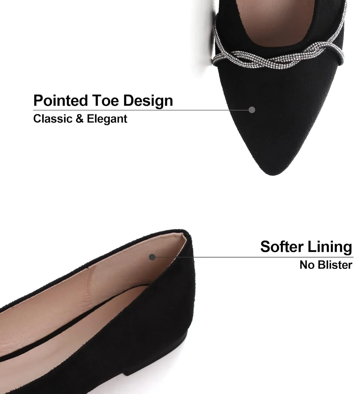 Dear Time Women's Pointed Toe Flat Shoes Rhinestone Chain Shiny Loafers Dress Comfortable Ballets Shoes for Office Work
