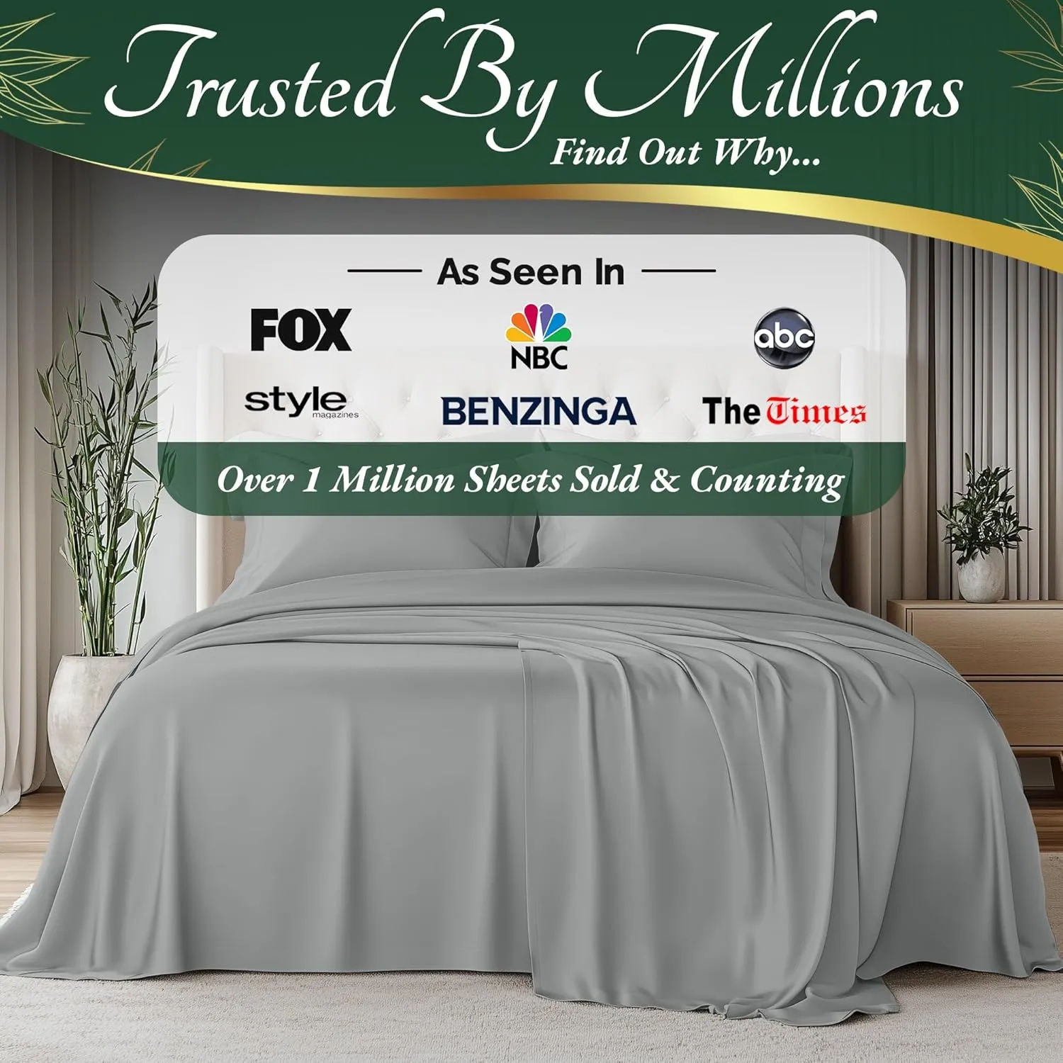 DECOLURE 100% Organic Viscose Derived from Bamboo Sheets King Size 6pcs - Ultra Soft & Luxuriously Cooling, 17" Deep Pocket, Double Stitching, Perfect for Hot Sleepers - King Bed Sheets (Light Grey)