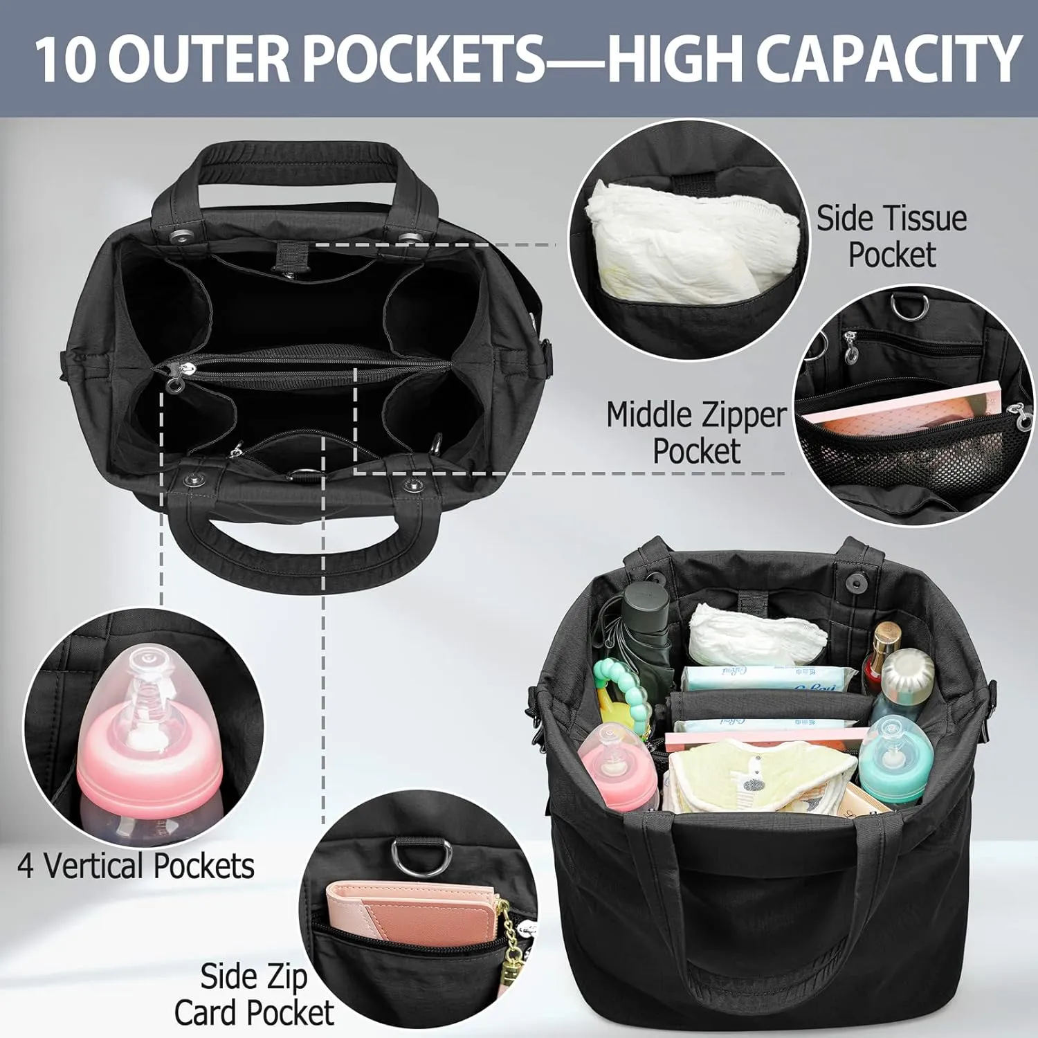 Diaper Bag Tote Large Travel Fashion Crossbody For Monther,Mommy Bags Outdoor Handbags With Insulated Bag And Changing Pad