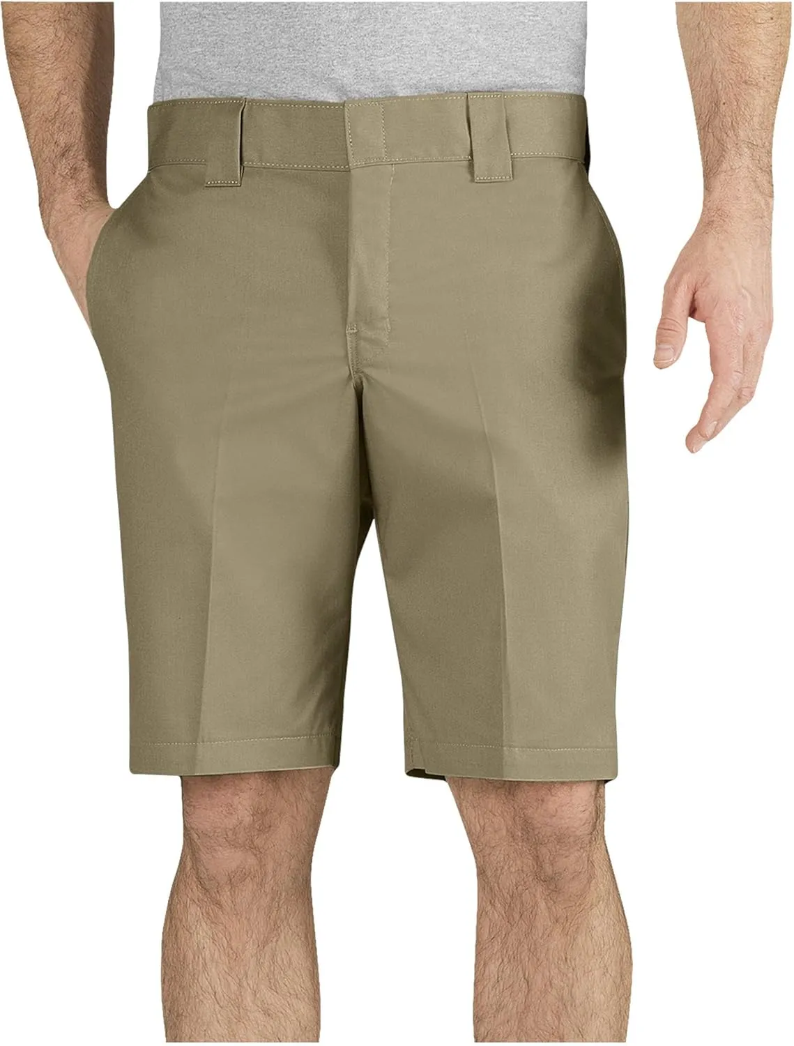 Dickies mens 11 Inch Slim Fit Stretch Twill Work flat front shorts, Desert Sand, 33 US