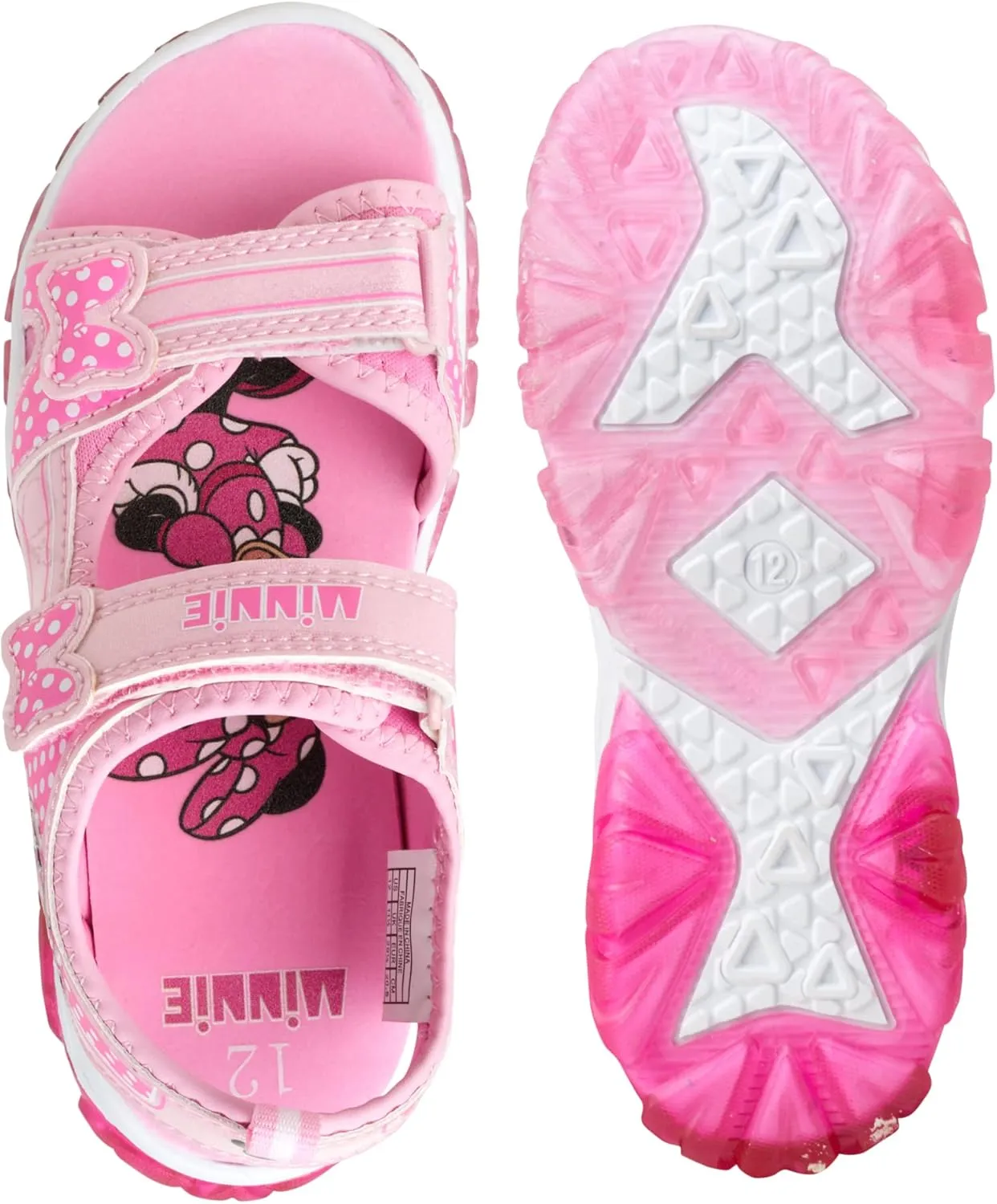 Disney Girls' Sandals – Frozen or Minnie Mouse Double Strap Light Up Sports Sandals (Toddler/Girl)
