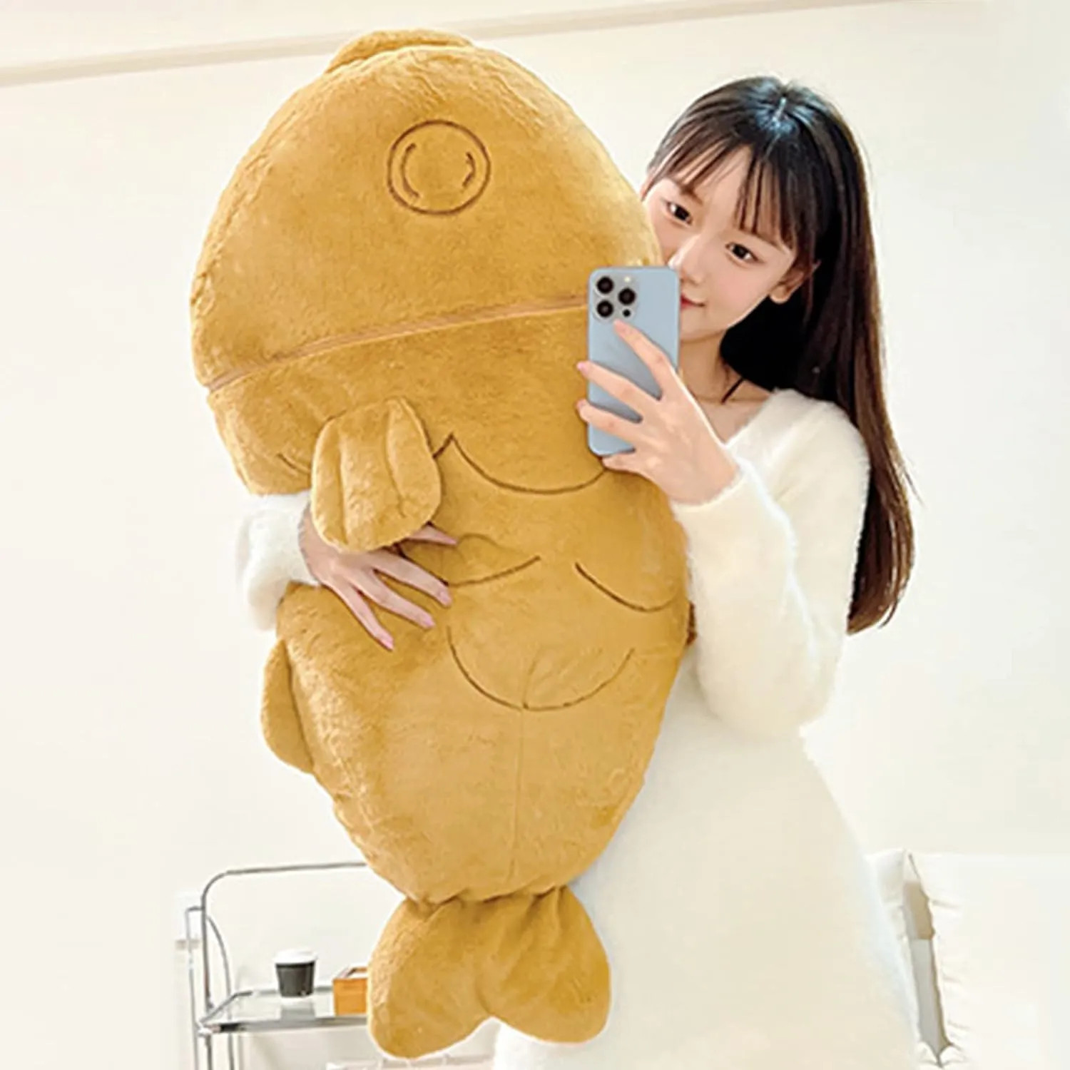 Ditucu 23.6 inch Taiyaki Cat Plush Pillow Cute Kitten Inside Fish 2 in 1 Soft Stuffed Animal Plushies Toys with Outfit Sleeping Doll Gifts for Girls Boys