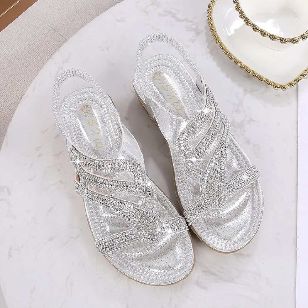 DKCHENH Rhinestone Sandals for Women Flat - Trendy Sparkling Boho Ladies' Flat Sandals,Beautiful Sparkling Boho Ladies' Flat Sandals for Summer.