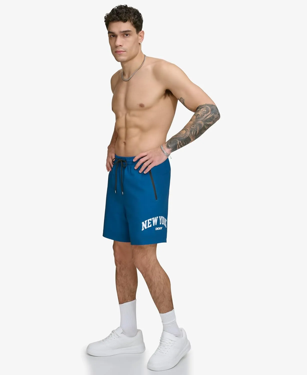 DKNY Men's Stretch Quick Dry Volley UPF 40  Protection Swim Trunk