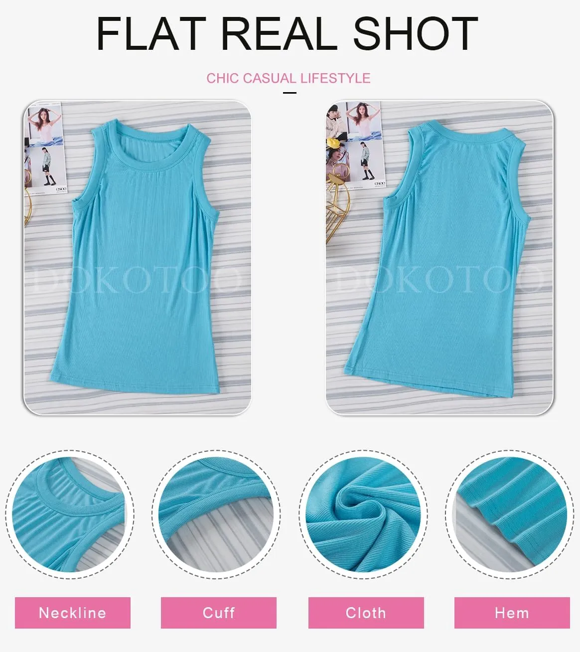 Dokotoo Womens Ladies Ribbed Thick Strap Racerback Tight Slim Fitted Sporty Workout Tank Tops