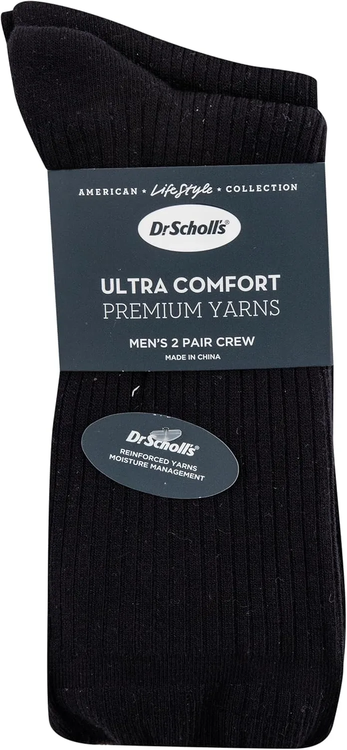 Dr. Scholl's Men's Ultra Soft Rayon Crew Socks-2 Pairs-Non-Binding Comfort & Moisture Wicking