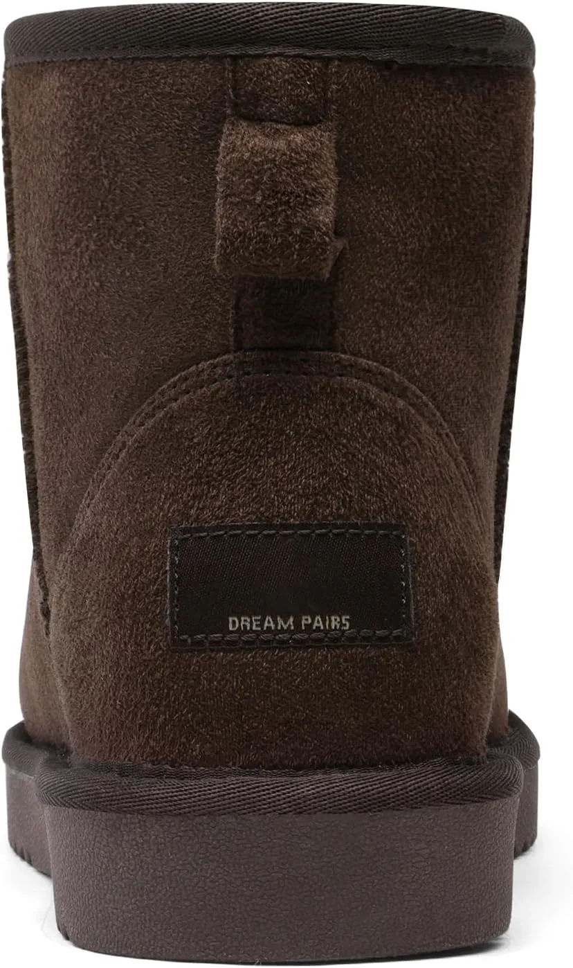 DREAM PAIRS Women's Black Brown Tan Grey Winter Snow Boots Classic Faux Fur Lined Slip On Ankle Boots