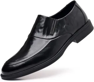 Dress Oxford for Men Slip On Round Burnished Toe PU Leather Block Heel Anti-Slip Rubber Sole Slip Resistant Casual