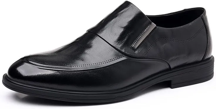 Dress Oxford for Men Slip On Round Burnished Toe PU Leather Block Heel Anti-Slip Rubber Sole Slip Resistant Casual
