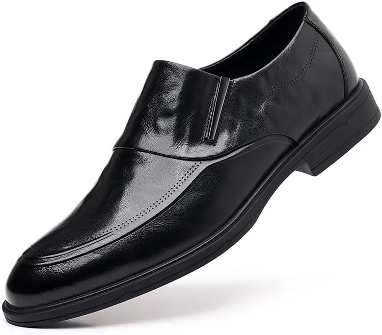 Dress Oxford for Men Slip On Round Burnished Toe PU Leather Block Heel Anti-Slip Rubber Sole Slip Resistant Casual