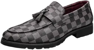 Dress Oxford Shoes for Mens Fashion Slip On Tassel Loafers Vegan Pu Leather Prom Anti-Slip Rubber Sole Shoes