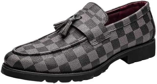 Dress Oxford Shoes for Mens Fashion Slip On Tassel Loafers Vegan Pu Leather Prom Anti-Slip Rubber Sole Shoes
