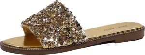 EETTARO Women's Glitter Shiny Slide Sandals Sparkle Fancy Flat Slippers Slip-on Jeweled Shoes