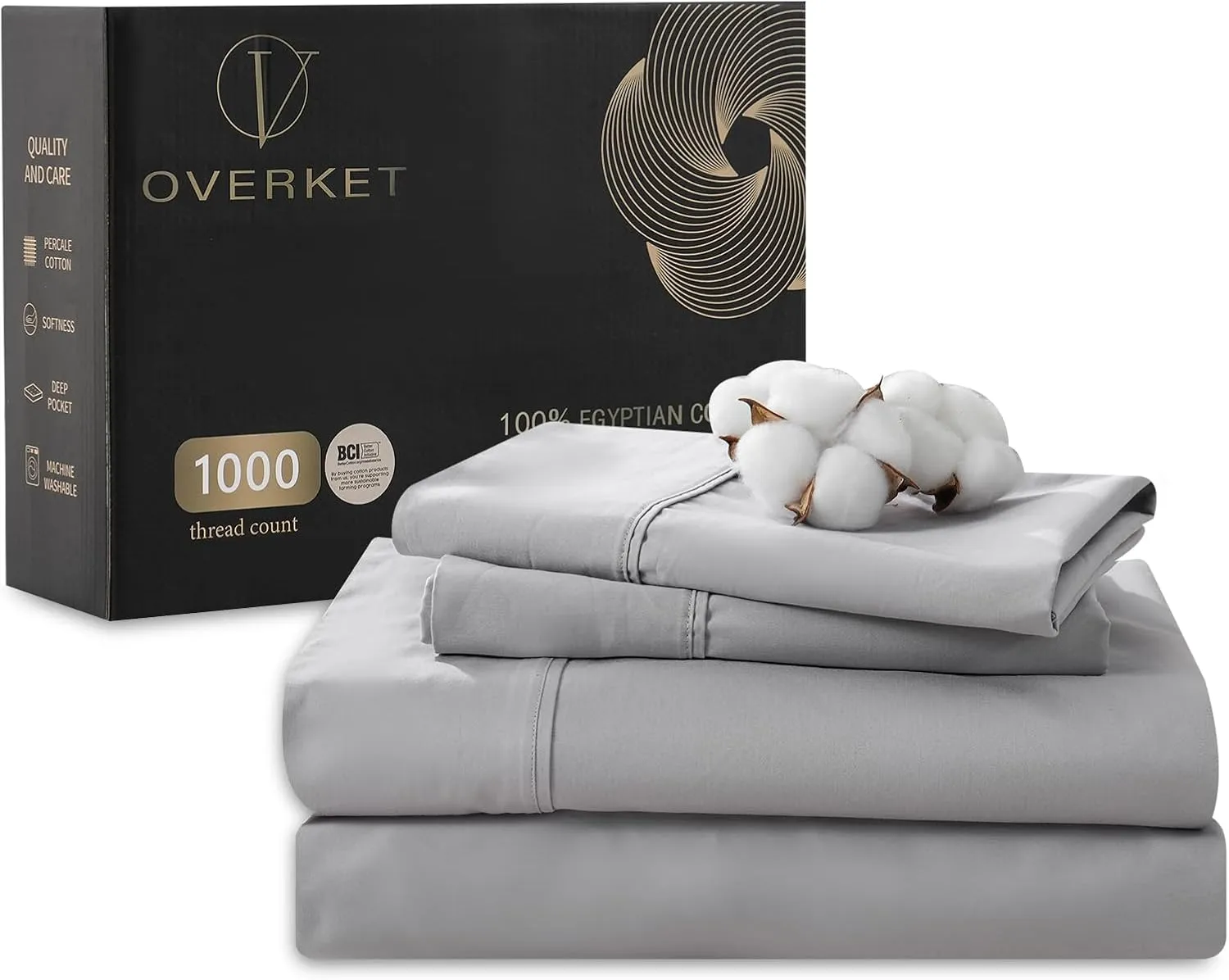 Egyptian Cotton Sheets Full Size 1000 Thread Count Sateen Weave Soft Breathable 16-Inch Deep Pocket 4PCS（Full,Grey）