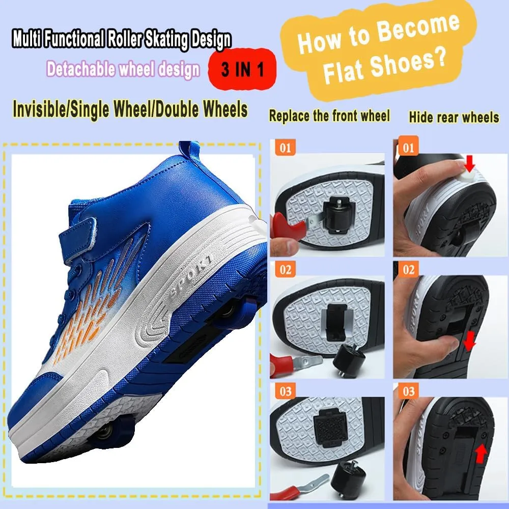 Ehauuo Roller Skates Shoes Sneakers Wheels Removable for Boys Girls Safety Stain-Resistant Easy on and Clean Comfortable as Kids Fun Sports Loved for Kids Beginners