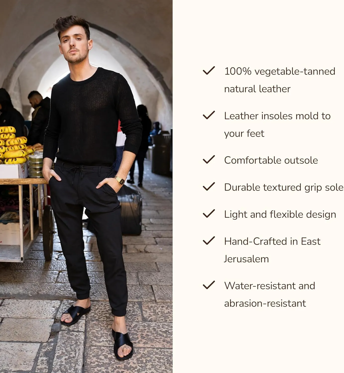 Elan - Leather Slide On Sandal - Men Sandals