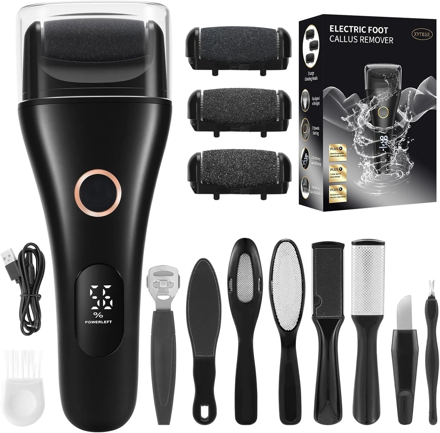 Electric Callus Remover for Feet Rechargeable - 3-Speed Adjustable Electronic Foot Filer, Effortless Smooth Feet from Hard Cracked Dry Dead Skin at Home - Father Day Gifts for Dad