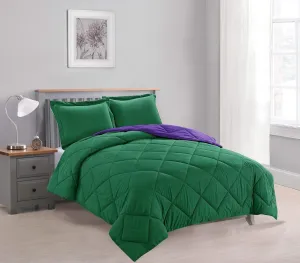 Empire Home Bed in A Bag Reversible Down Alternative All Season Comforter Set with Sheet Set Included !! (Hunter & Purple, Queen)