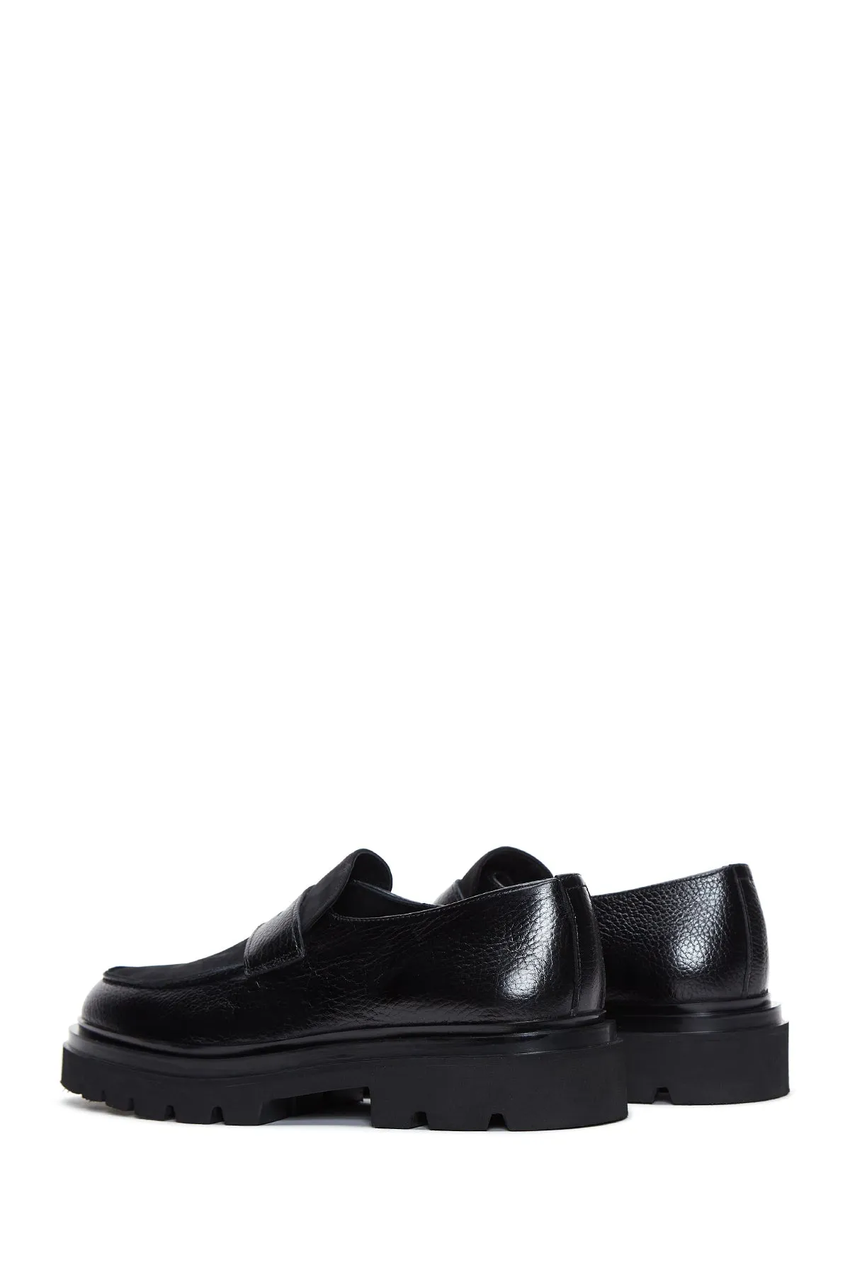 Erkek Siyah Deri Kalın Tabanlı Casual Loafer