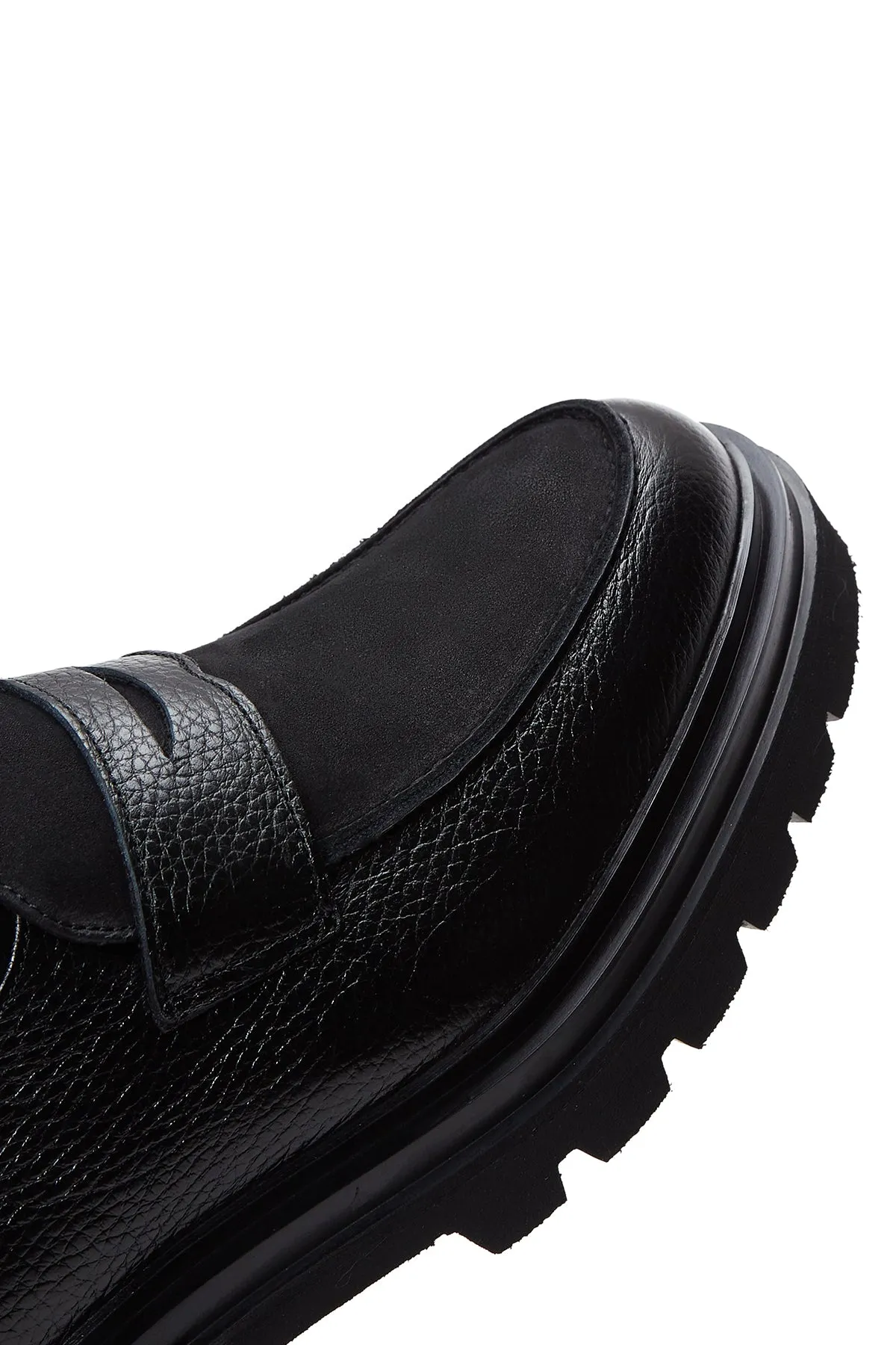 Erkek Siyah Deri Kalın Tabanlı Casual Loafer